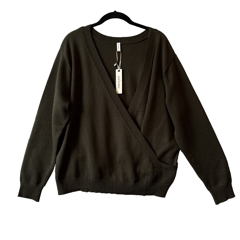 NWT‎ Softome Faux Wrap Sweater Women's 3XL Deep V Neck Army Olive Green Jumper